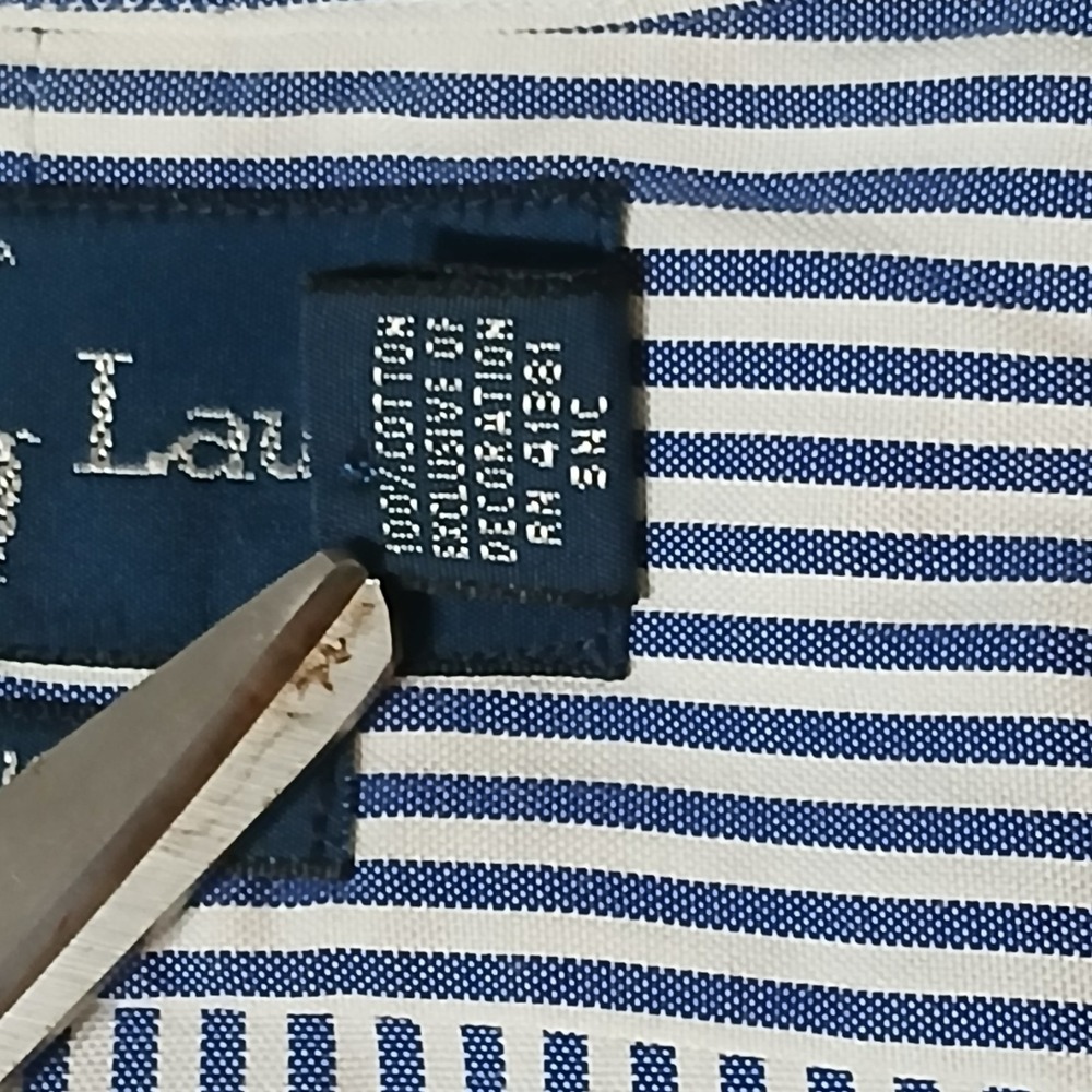 Ralph Lauren Men Shirt Button Down Sz 16 34/35 (L) Blue Strip Classic Fit - Picture 5 of 13